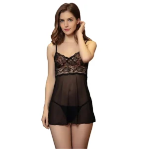 Women Sexy Sheer Floral Lace Babydoll Set
