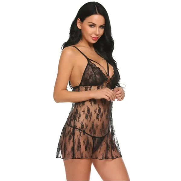 Sexy Lace Front Metalic Ring Babydoll Night Wear - Image 3