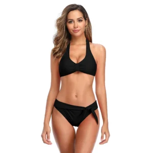 Women's Sexy halter neck Solid bikini set