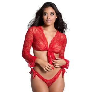 Women's Front Knot Lace Blouse Lingerie Set