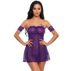 Women's Seductive Flirty Fold Off Shoulder Babydoll Set