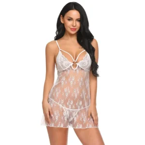 Back-Open Babydoll with Front Metallic Ring