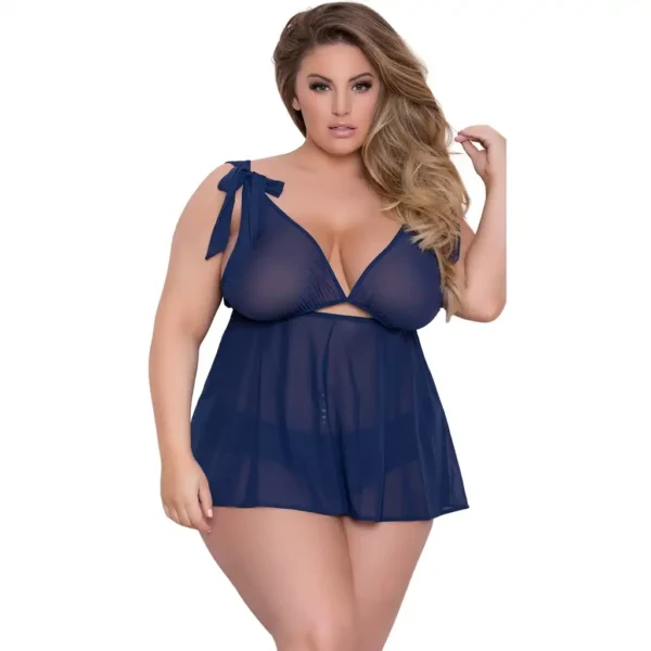 Shoulder Knot Design See-Through Babydoll - Image 3