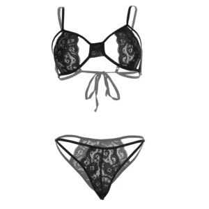 Women's Luxe Lace Design Black Bra and Panty Set