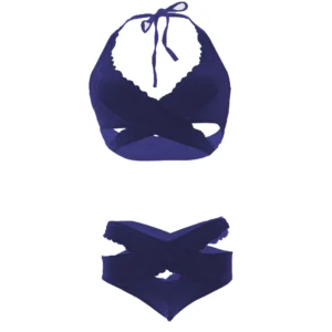 Floral Criss cross Women Blue Bra and Panty Set