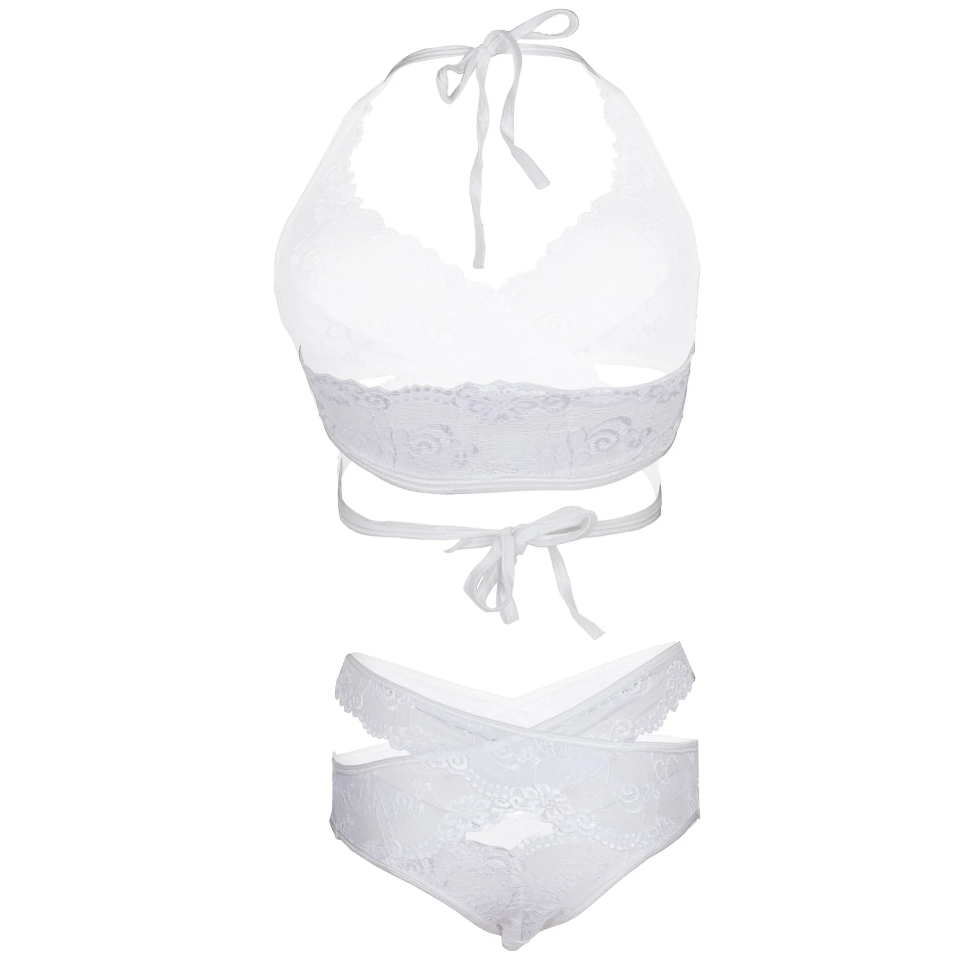 Floral Criss cross Women White Bra and Panty Set - Image 2