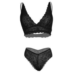 Women's Bridal Lace Black Bra and Panty Set
