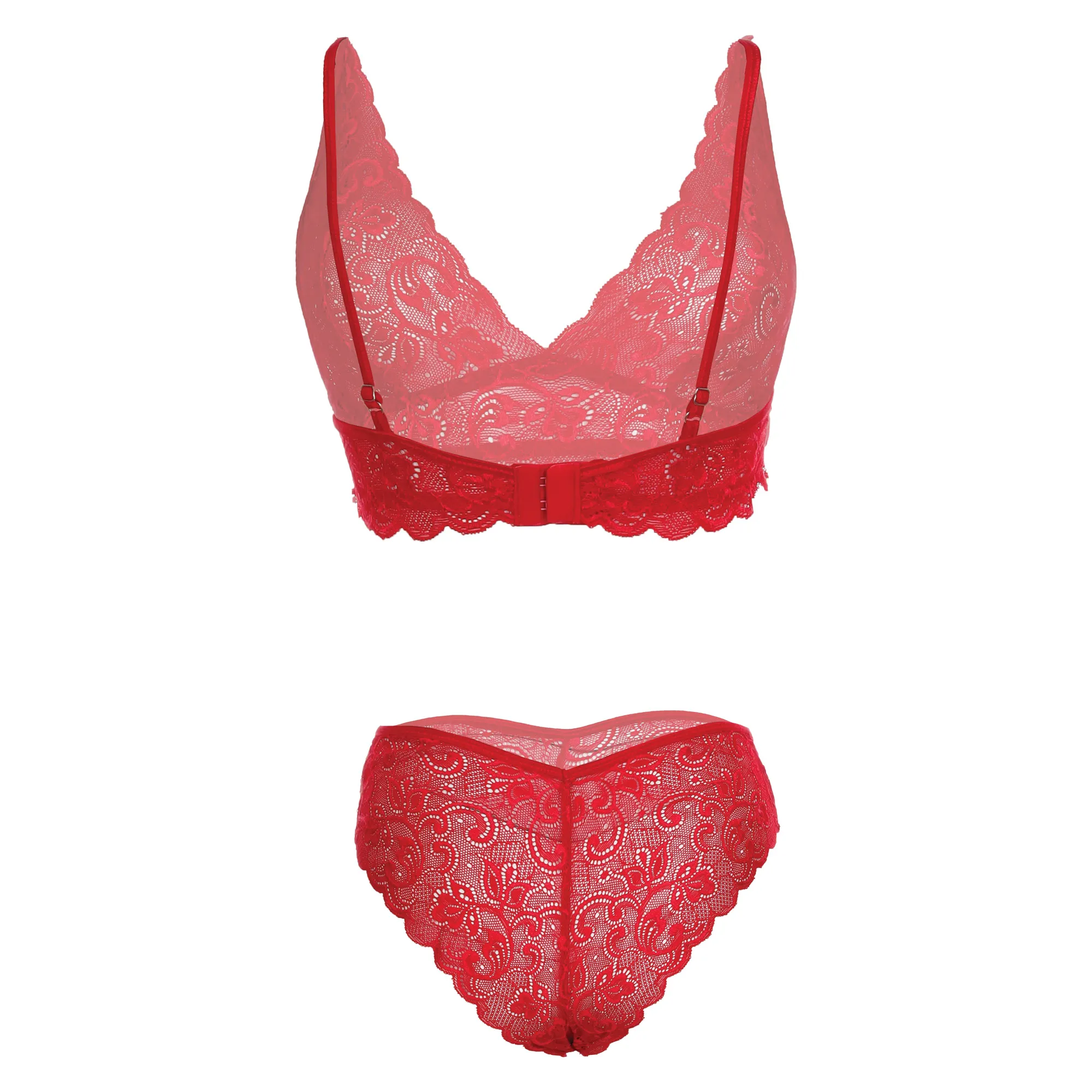 Women's Bridal Lace Red Bra and Panty Set - Image 2