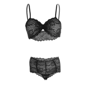 Women's Lace Bra and Panty Black Lingerie Set