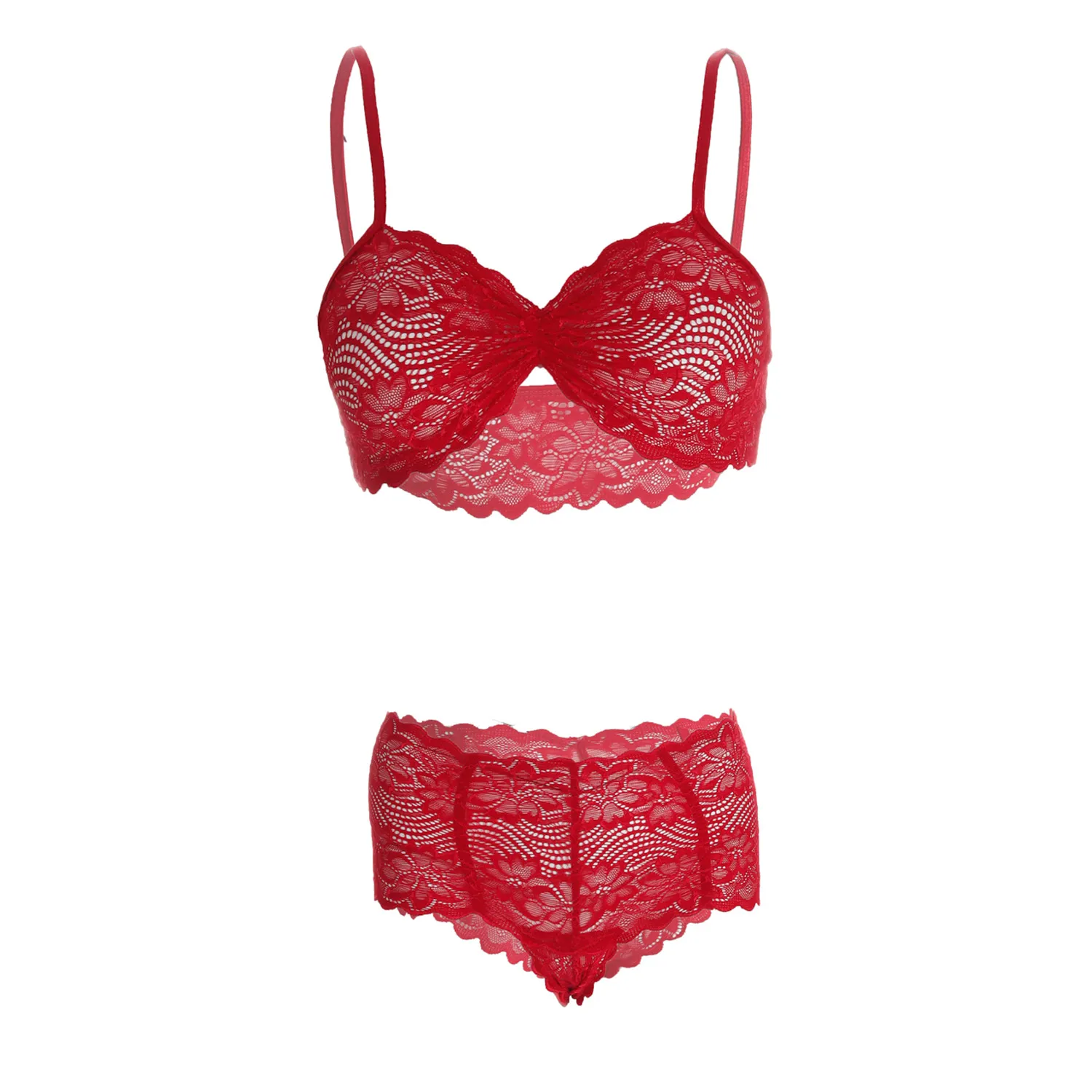 Women's Lace Red Bra and Panty Lingerie Set