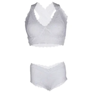 Women's Lace Crisscross Back White Lingerie Set