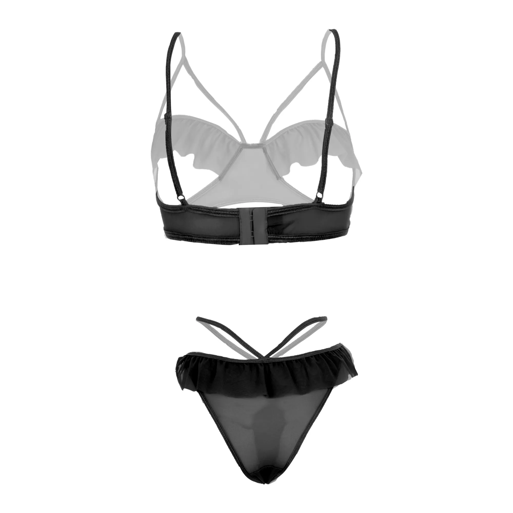 Lace Open Sling Women Black Bra and Panty Set - Image 2