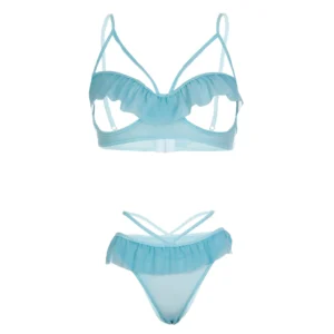 Lace Open Sling Women Blue Bra and Panty Set