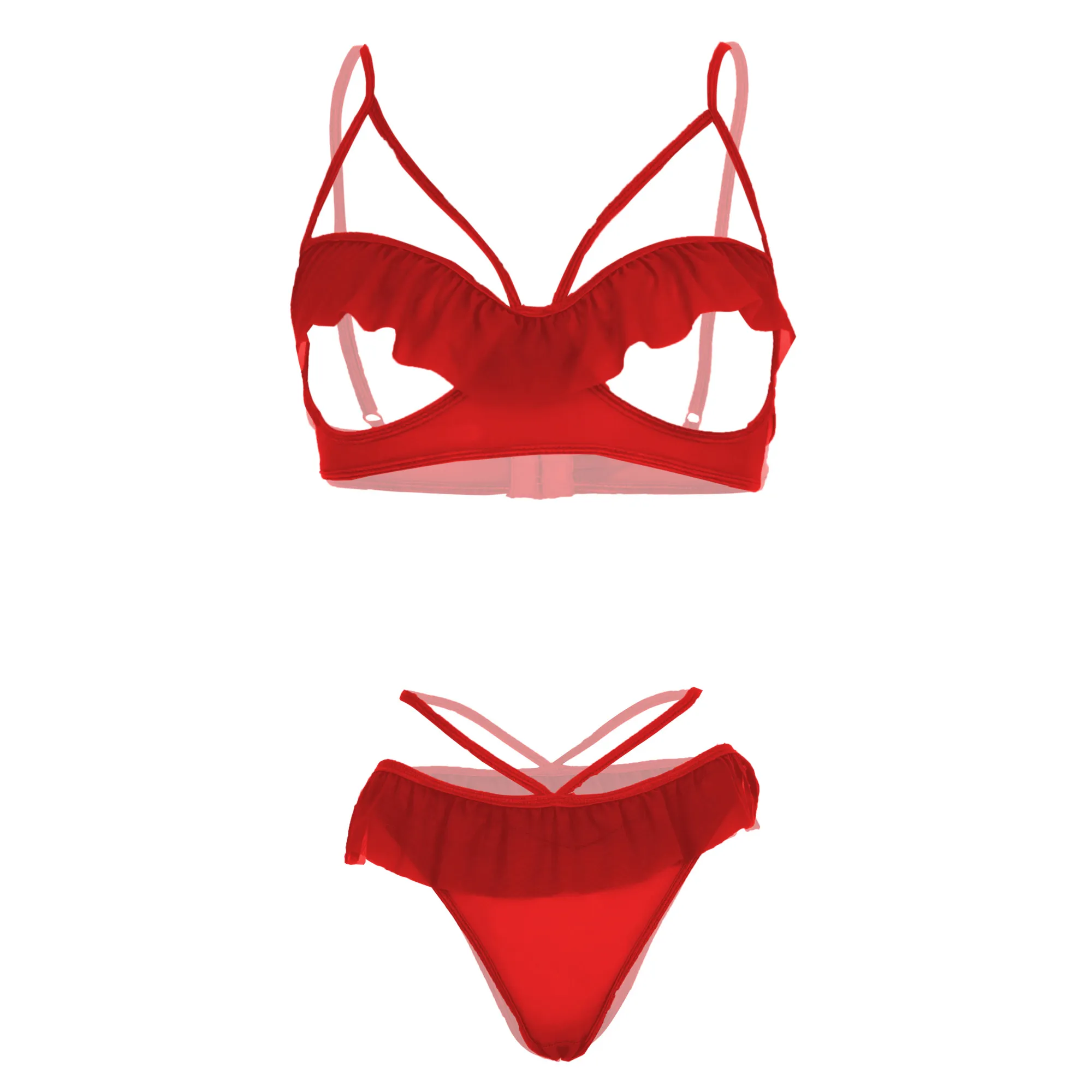 Lace Open Sling Women Red Bra and Panty Set