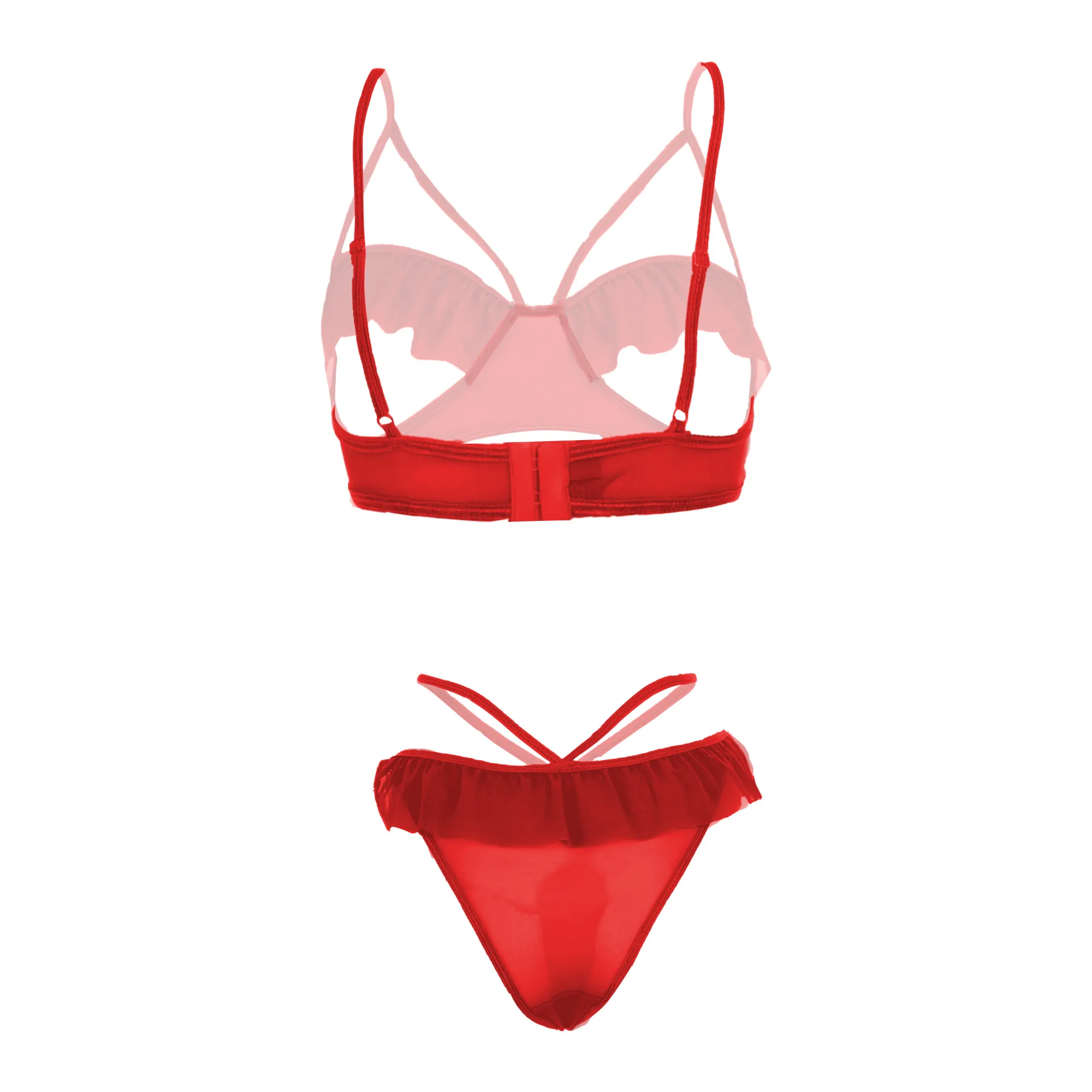 Lace Open Sling Women Red Bra and Panty Set - Image 2