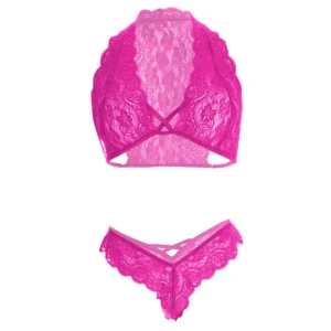 Women's Lace floral Pink crisscross Lingerie