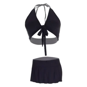 Women Knot Bra and Short skirt Black Lingerie