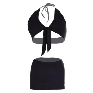 Women Knot Bra Short skirt Black Lingerie Set