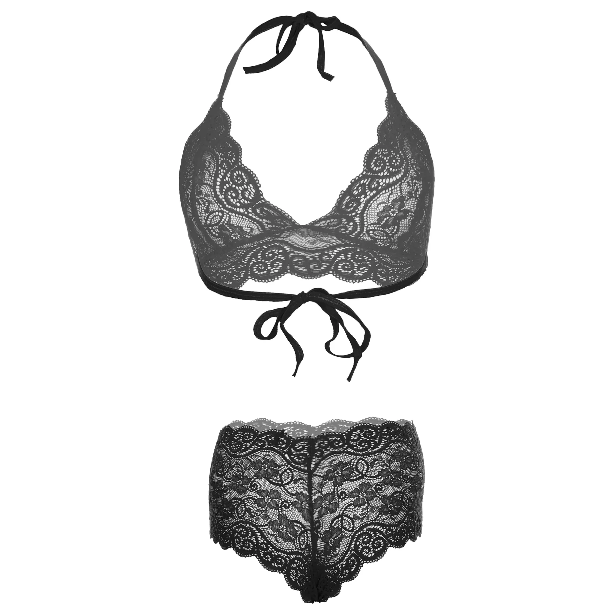 Women Halter knot Bra & Hipster panty Set- Black - Image 2