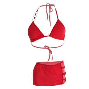 Women's Red Bra and Short Skirt Lingerie Set