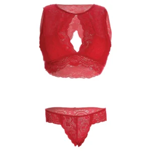 Women Keyhole Bralette & Thong Red Lingerie Set