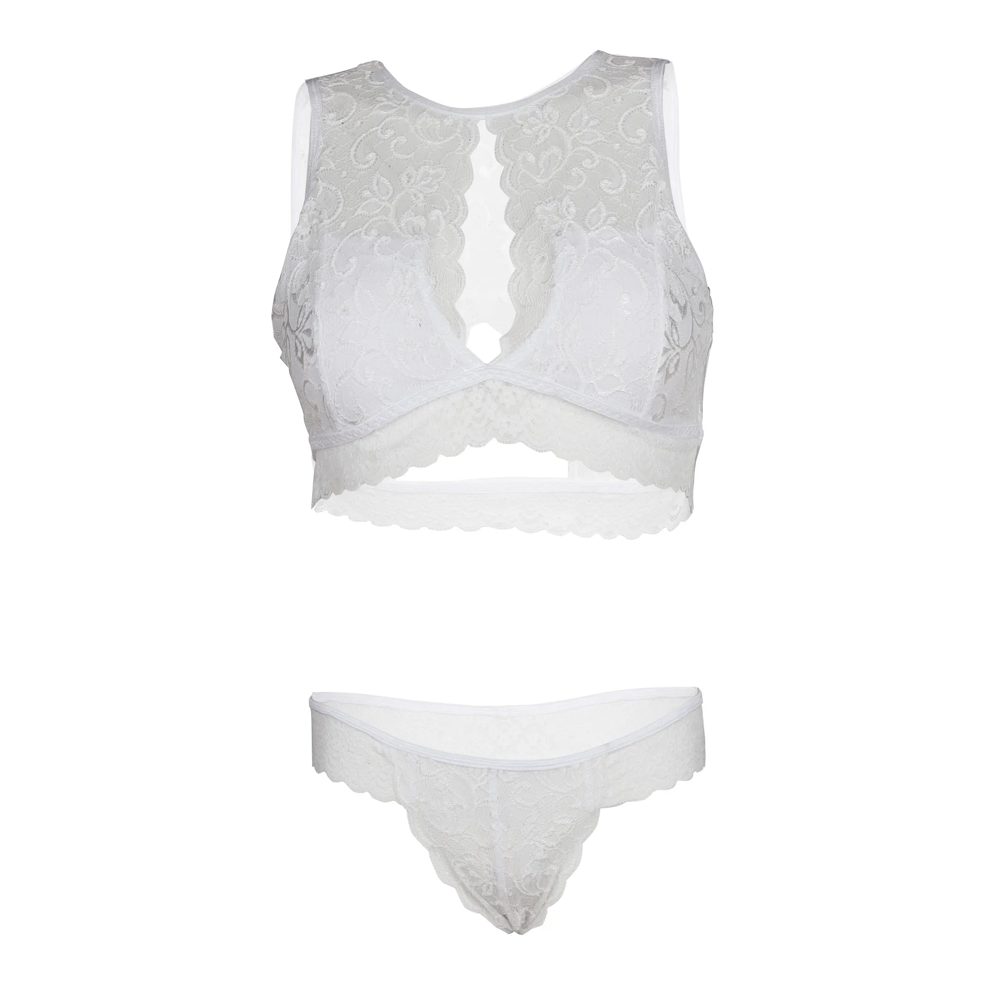 Women Keyhole Bralette & Thong White Lingerie