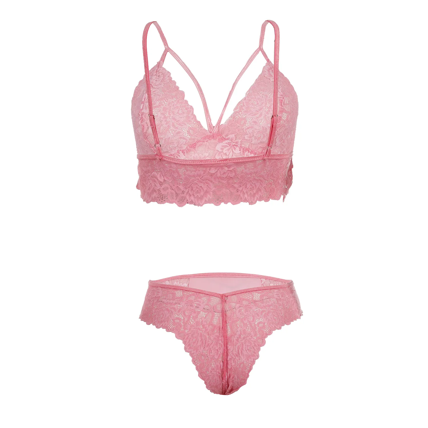 Women's Lace Bralette Striper Pink Lingerie Set - Image 2