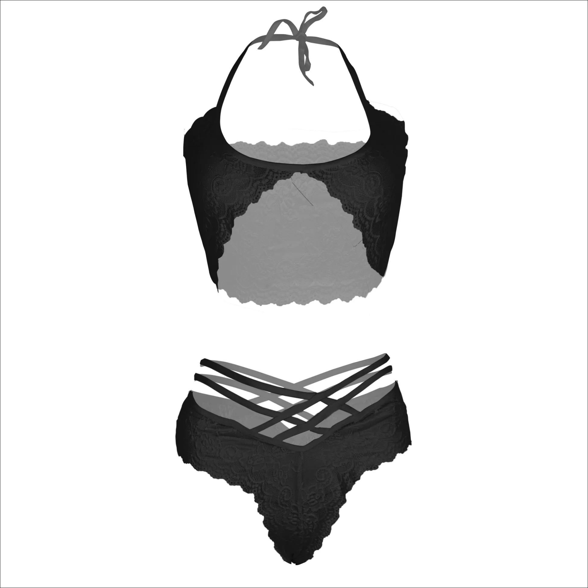 Women Lace Strap Black Bra & Panty Lingerie Set
