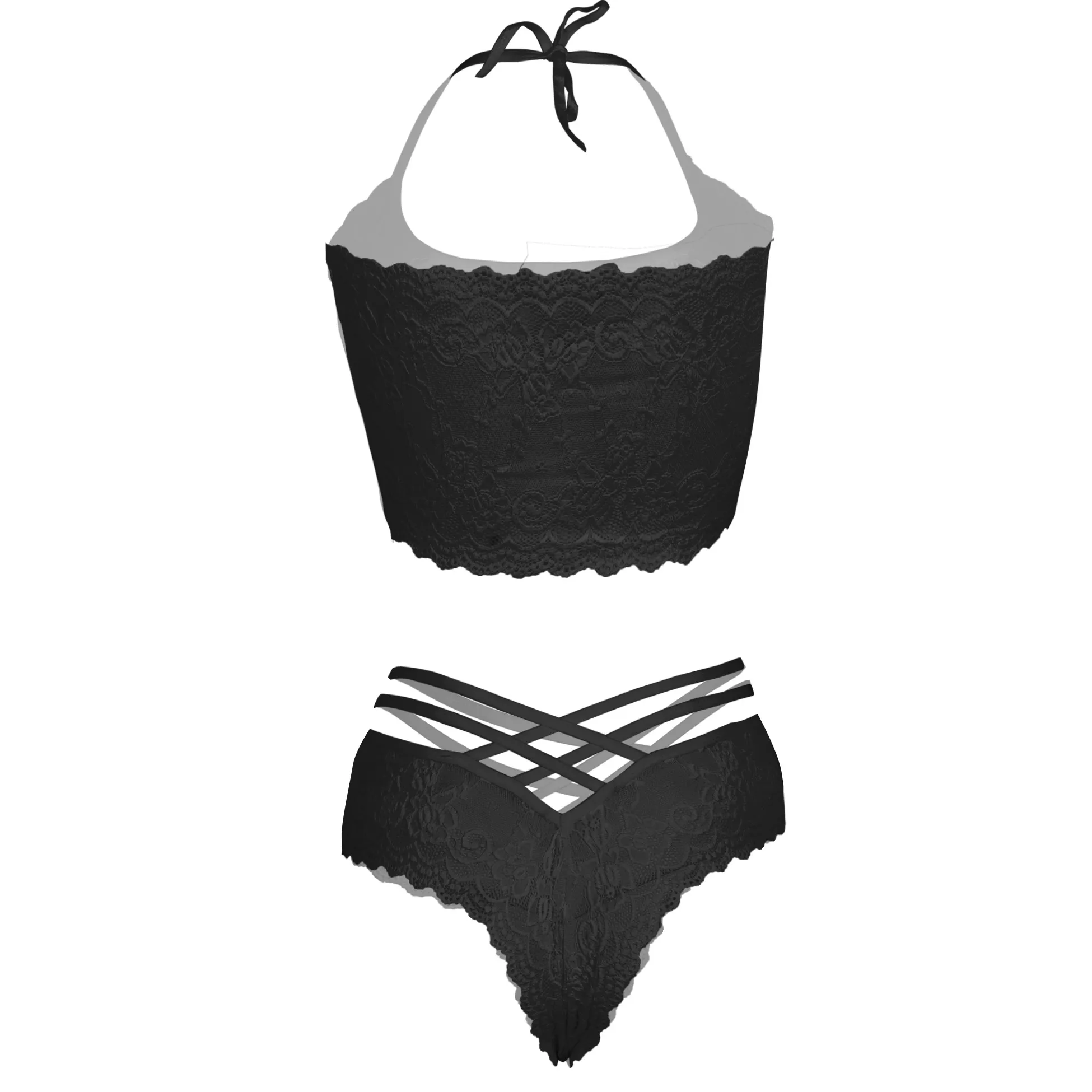 Women Lace Strap Black Bra & Panty Lingerie Set - Image 2