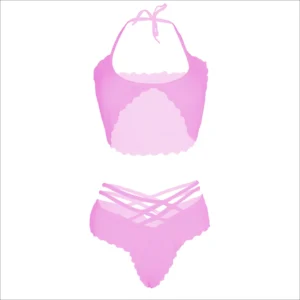 Women Lace Strap Pink Bra & Panty Lingerie Set