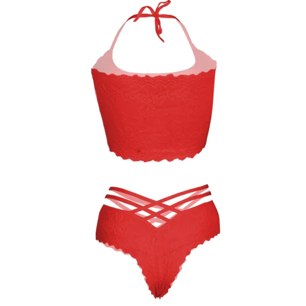Women's Lace Strap Red Bra & Panty Lingerie Set - Image 2