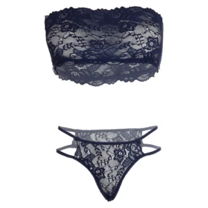 Women's Lace Tube Bra & G-String Lingerie- Blue