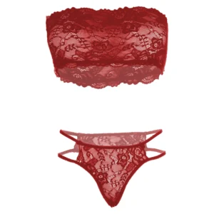 Women Lace Tube Bra & G-String Lingerie Set- Red