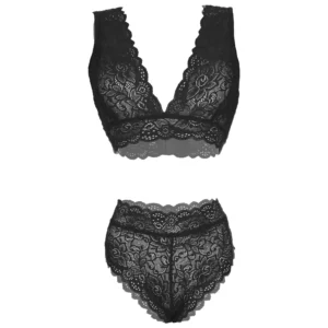Women Black Lace Bralette & Hipster Lingerie Set