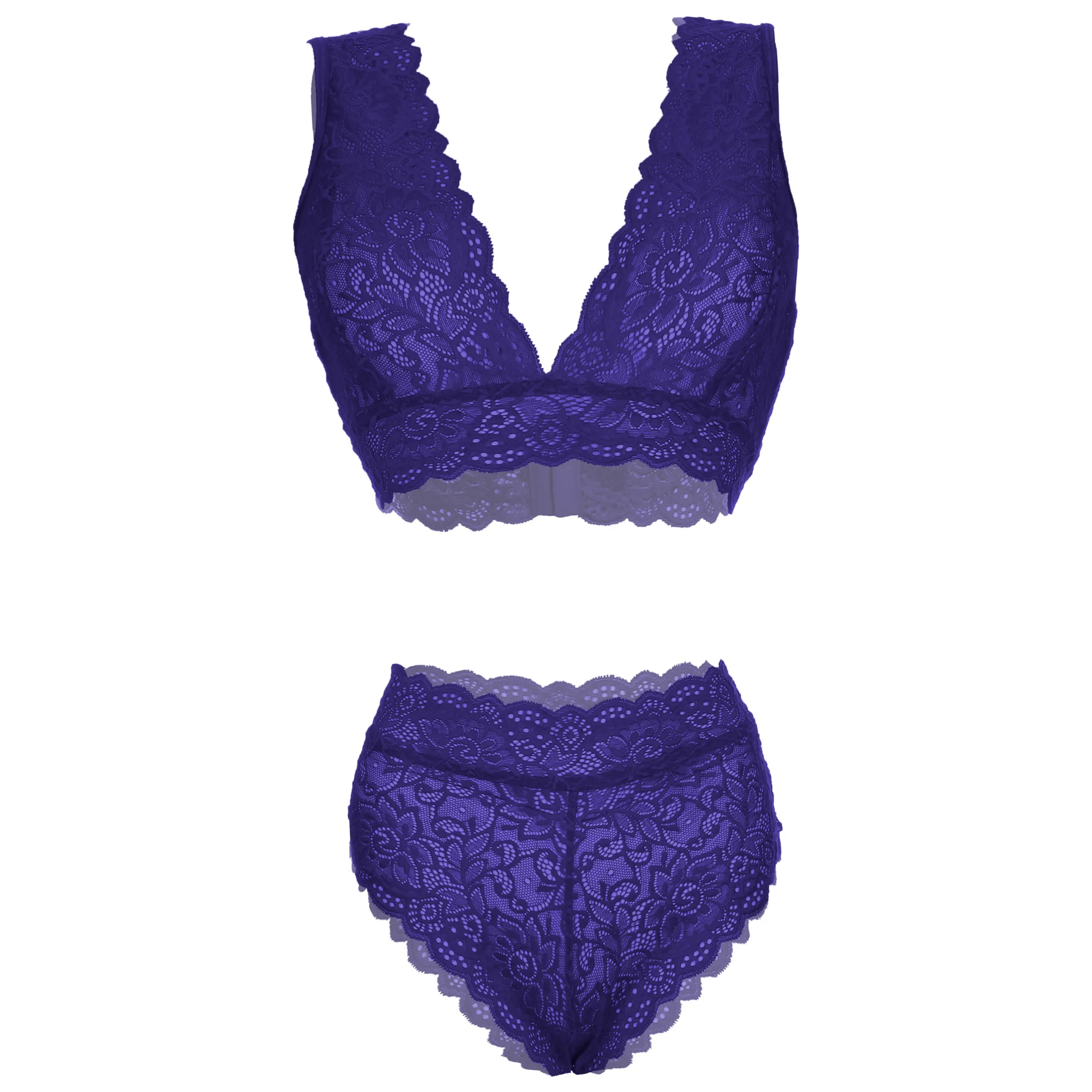 Women Blue Lace Bralette & Hipster Lingerie Set