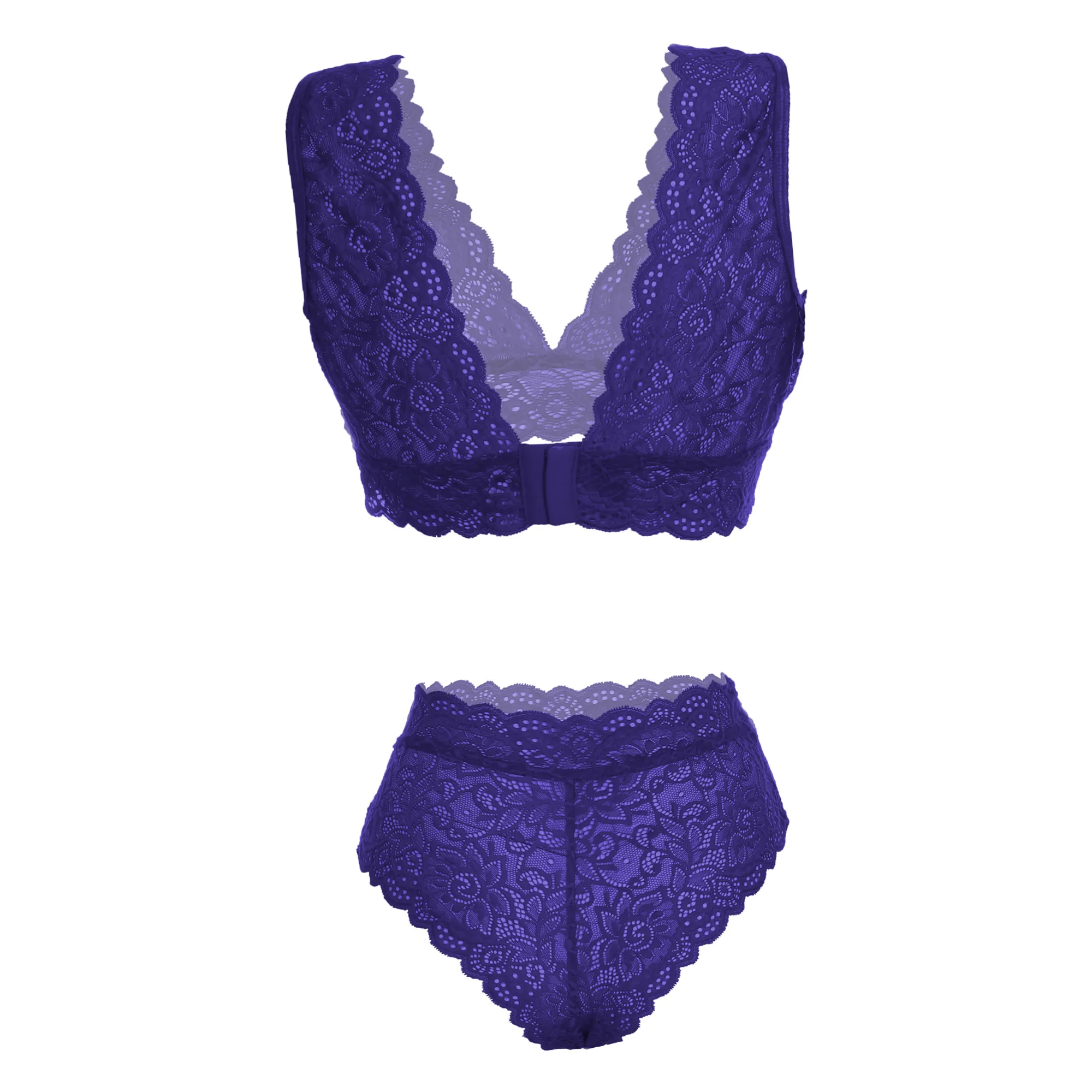 Women Blue Lace Bralette & Hipster Lingerie Set - Image 2