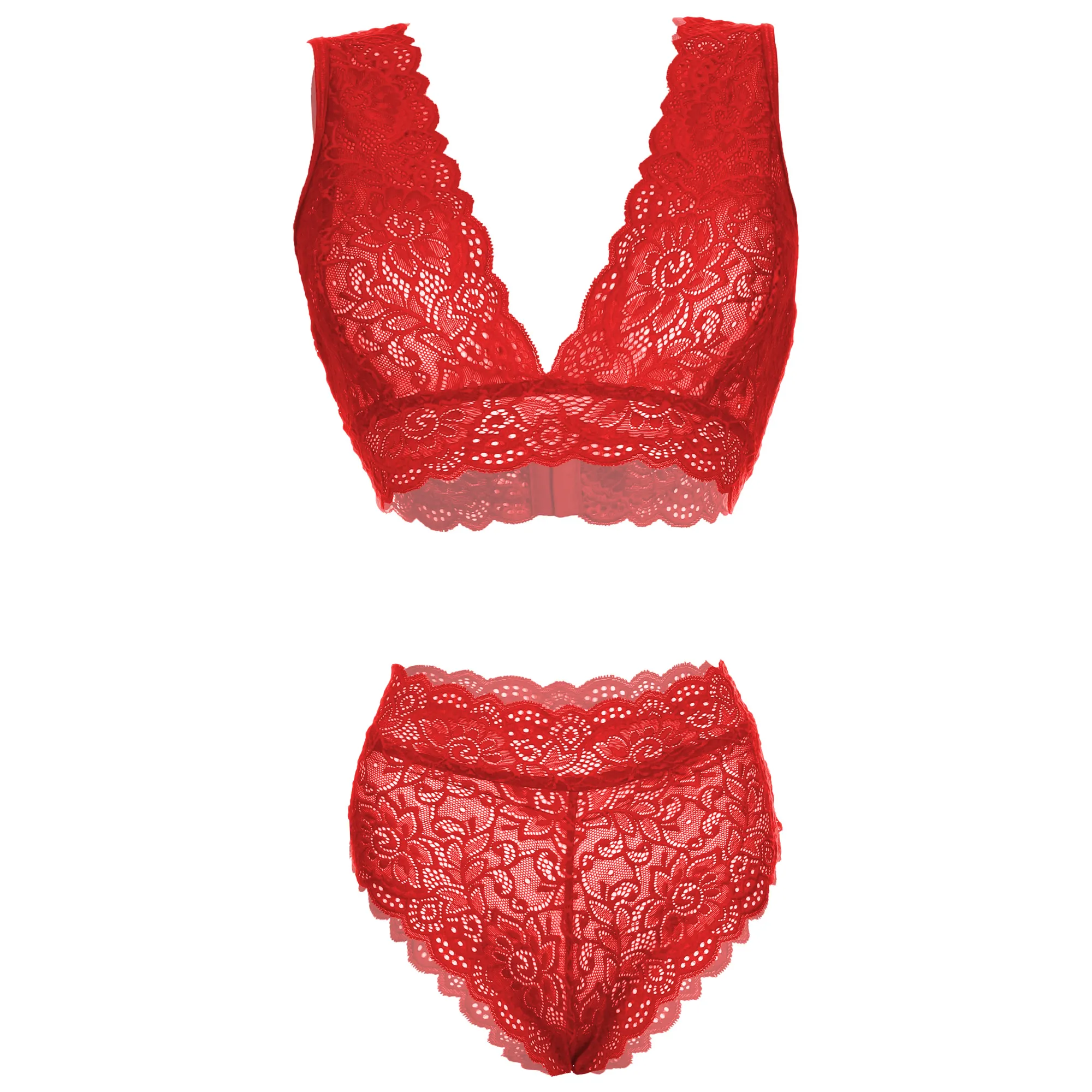 Women Lace Bralette and Hipster Red Lingerie Set