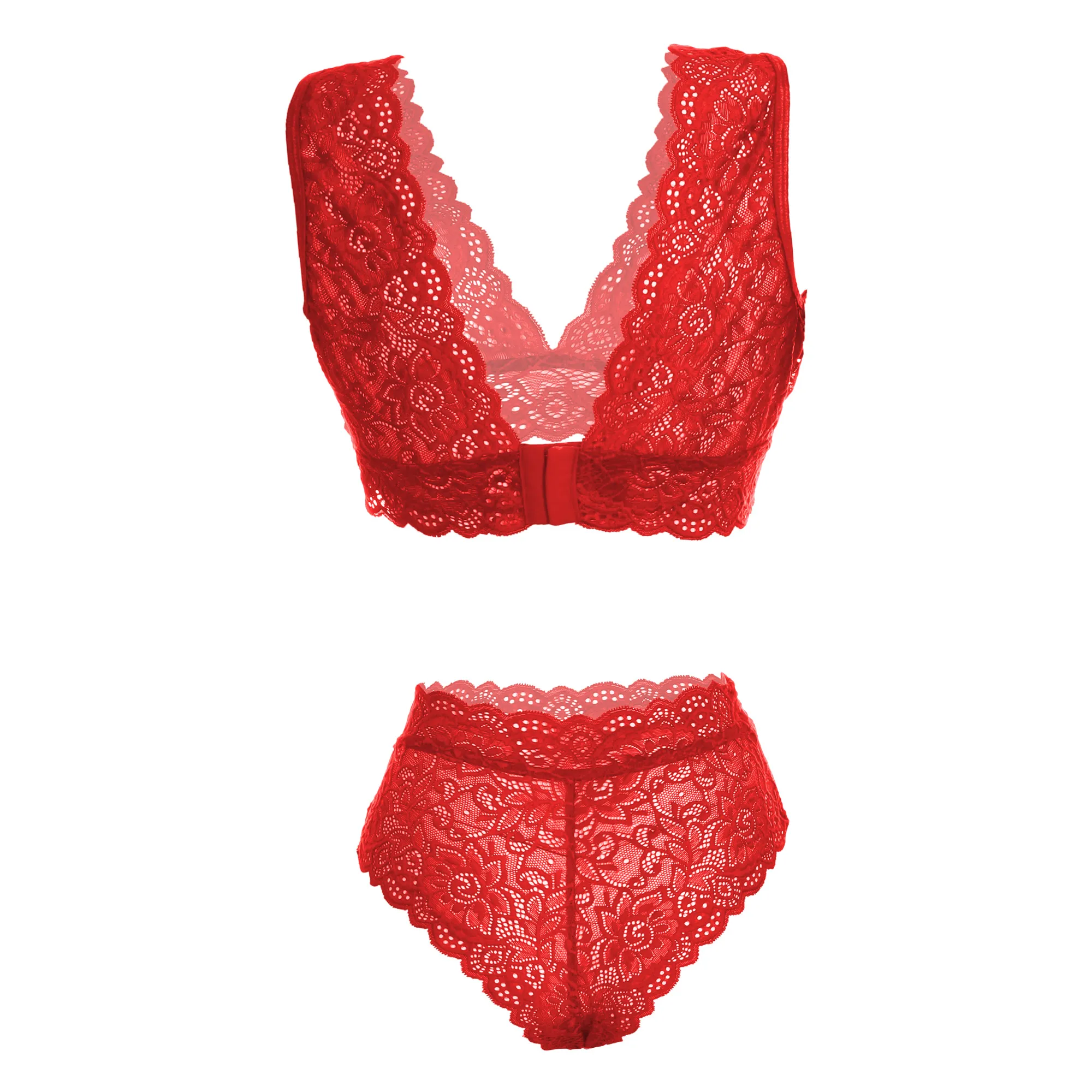Women Lace Bralette and Hipster Red Lingerie Set - Image 2