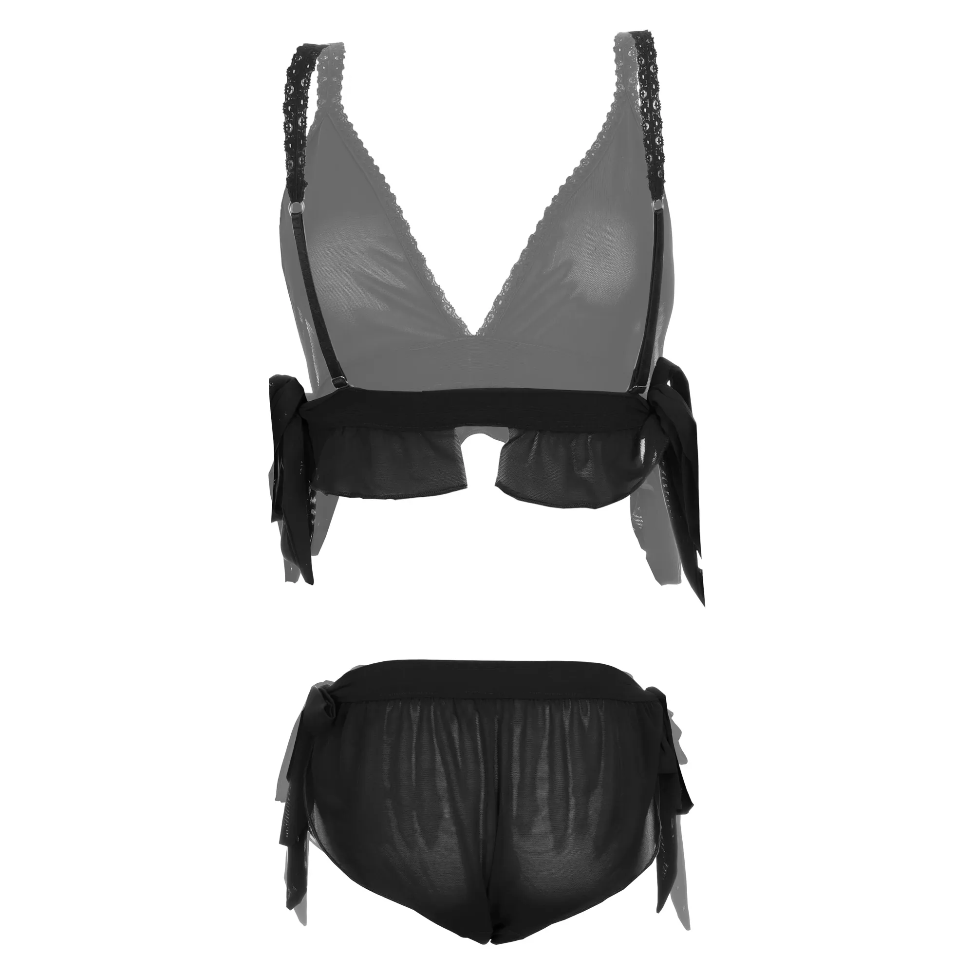 Women Black Lingerie Tie Side Solid See Through - Image 2