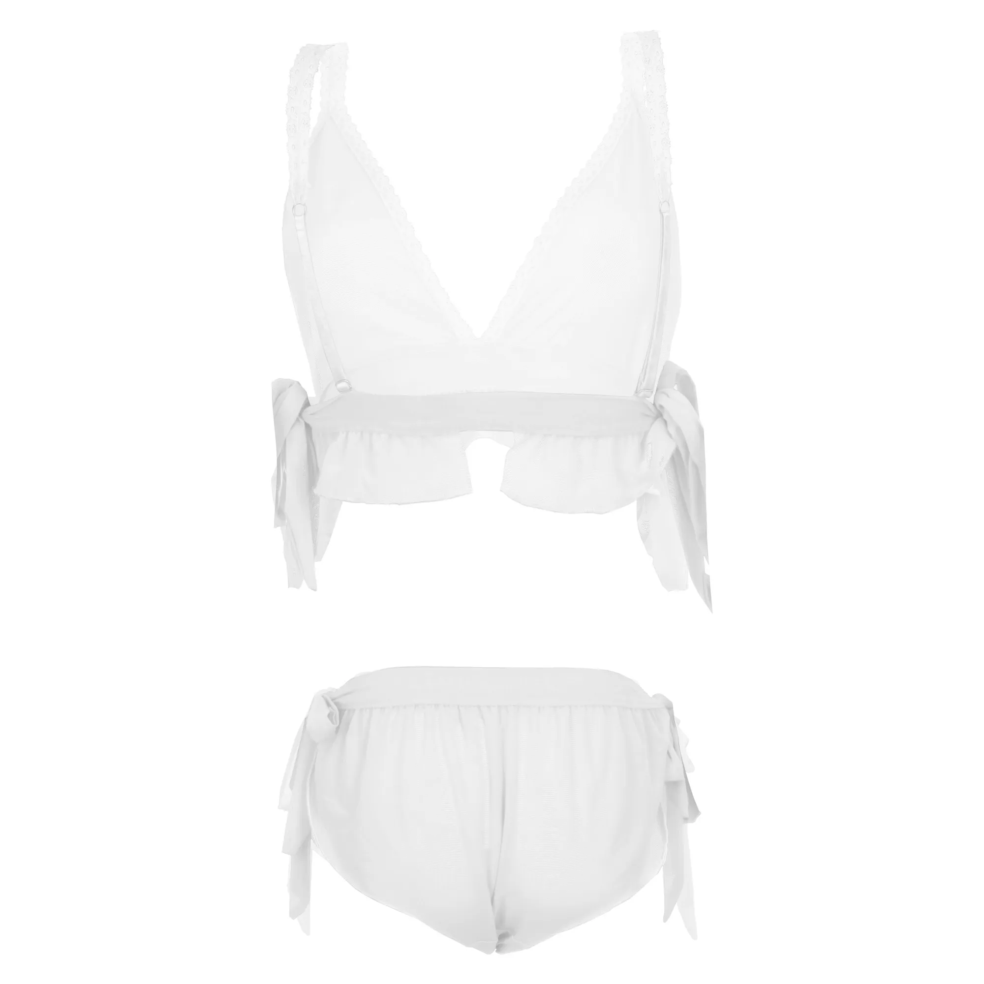 Women White Lingerie Tie Side Solid See Through - Image 2