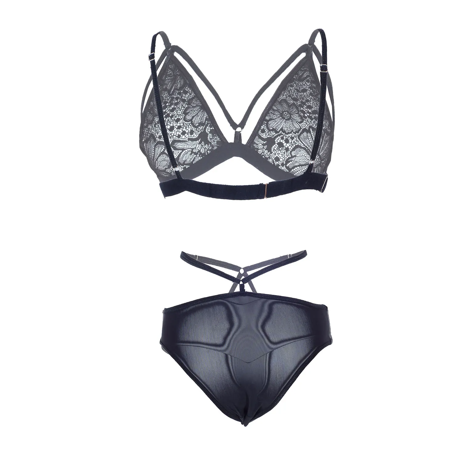 Women Crisscross strappy Bra & Panty Set- Black - Image 2