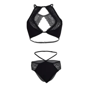 Women's long keyhole bralette black bra & panty