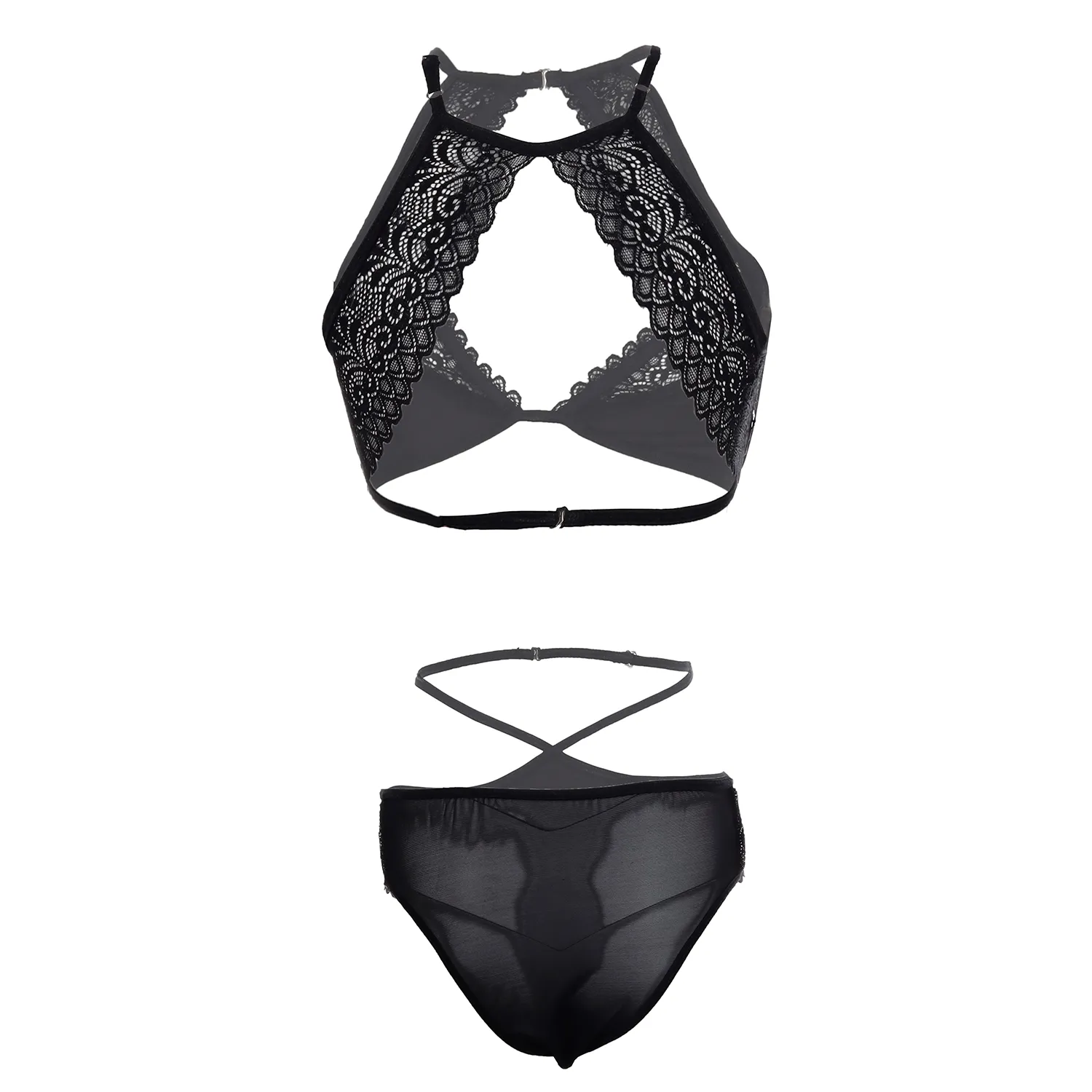 Women's long keyhole bralette black bra & panty - Image 2