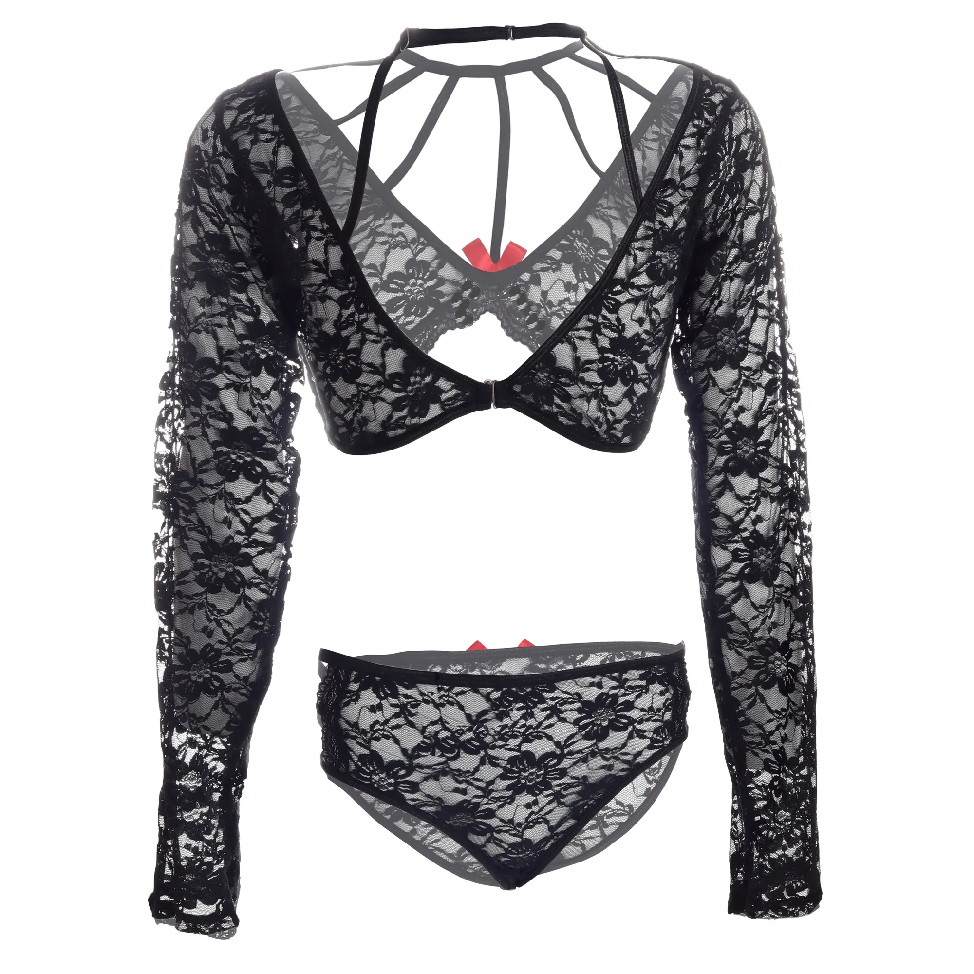 Women Lace CrissCross Black Bra & Panty Lingerie - Image 2