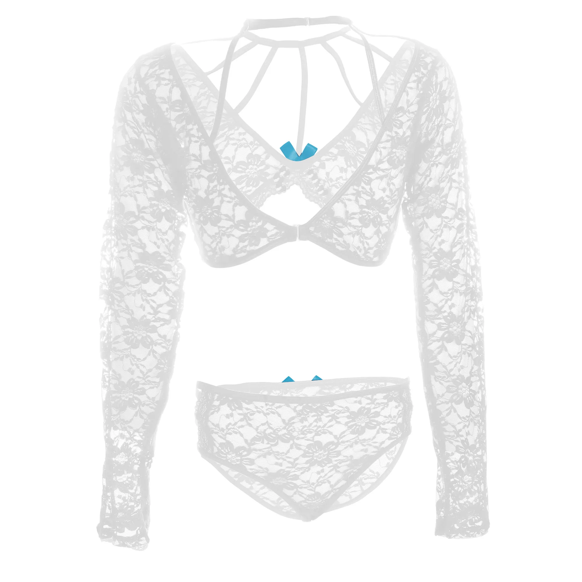 Women Lace CrissCross White Bra & Panty Lingerie - Image 2