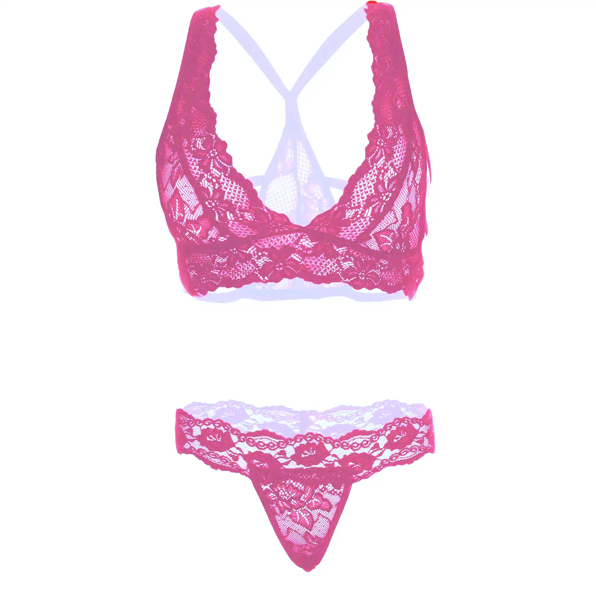 Women Racerback Lace Pink Bralette Lingerie Set