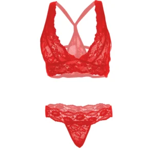 Women's Lace Racerback Bralette Red Lingerie Set