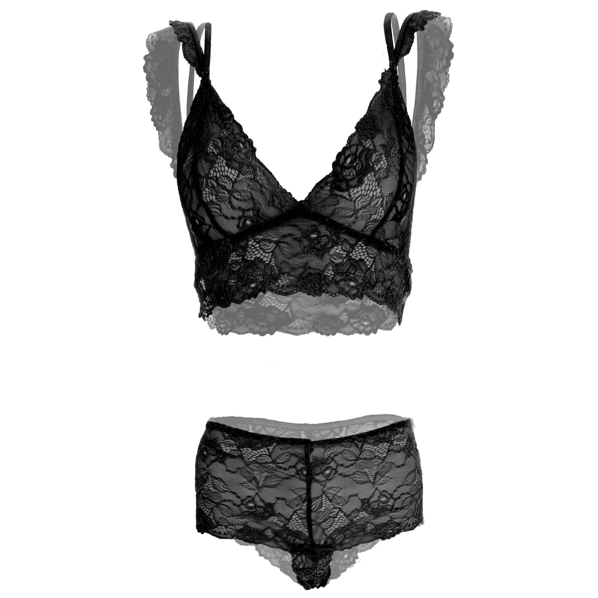 Women Black Ecstasy Lace Bra Panty Lingerie Set