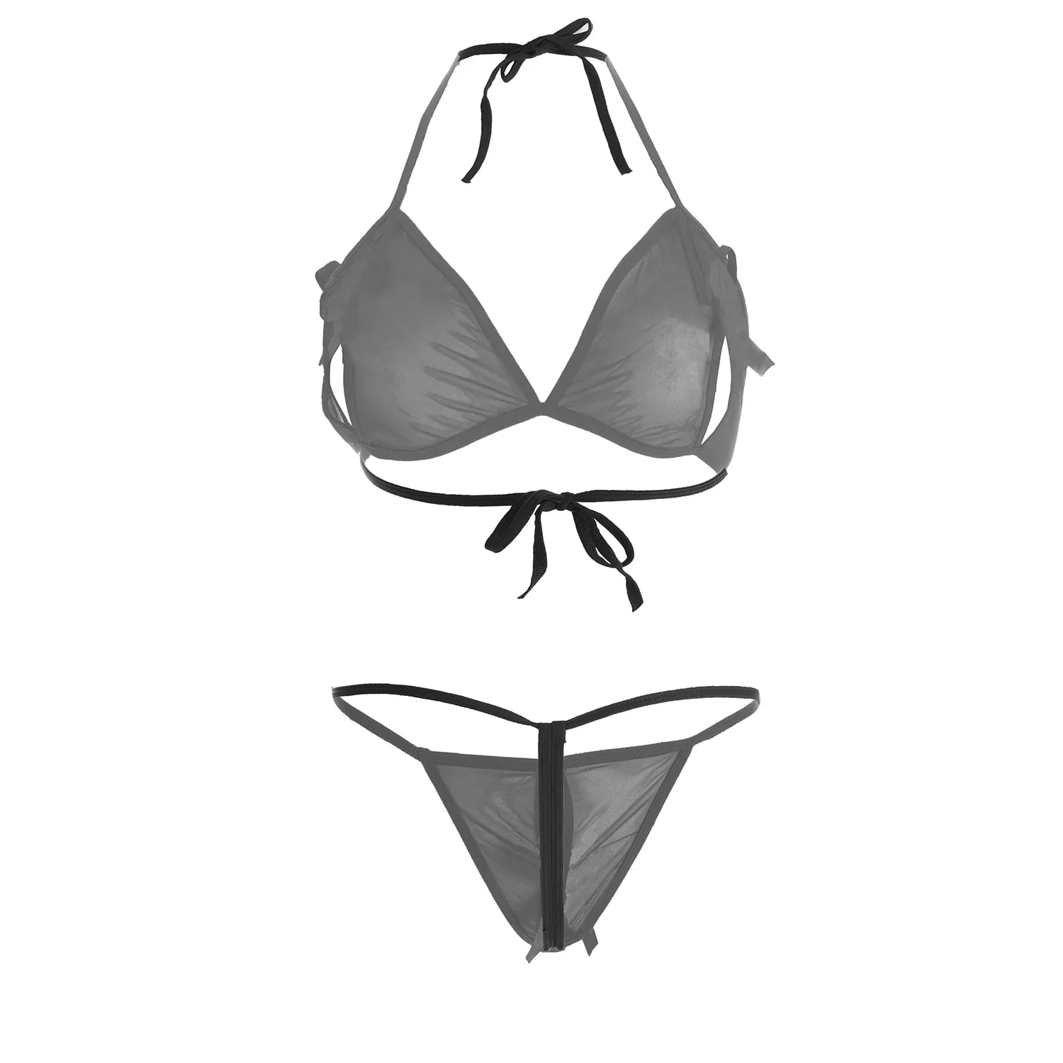 Women Transparent Crotch less Black Lingerie Set - Image 2