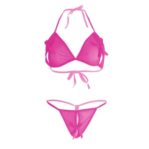 Women Transparent Crotch less Pink Lingerie Set